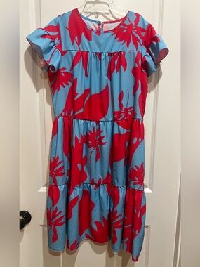 Woman’s Blue & Red Floral Tiered Dress